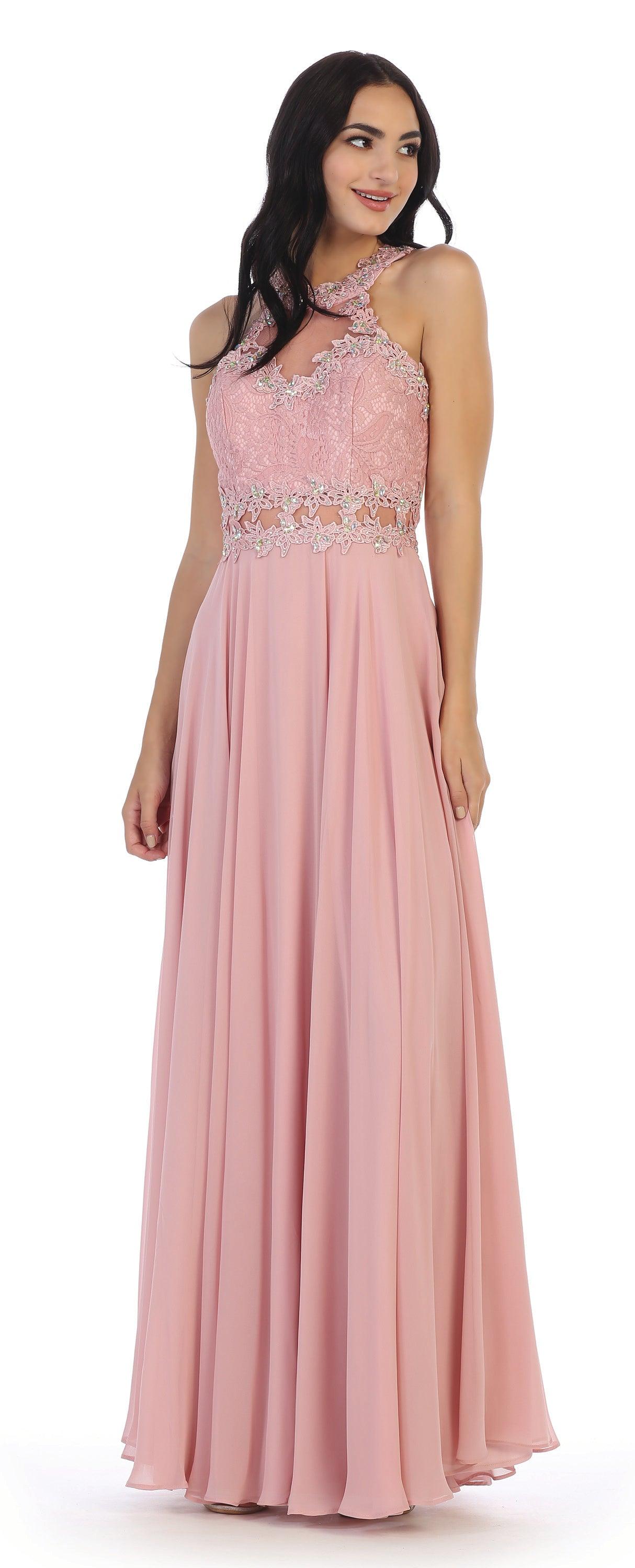 Long Formal Halter Chiffon Bridesmaids Dress - The Dress Outlet