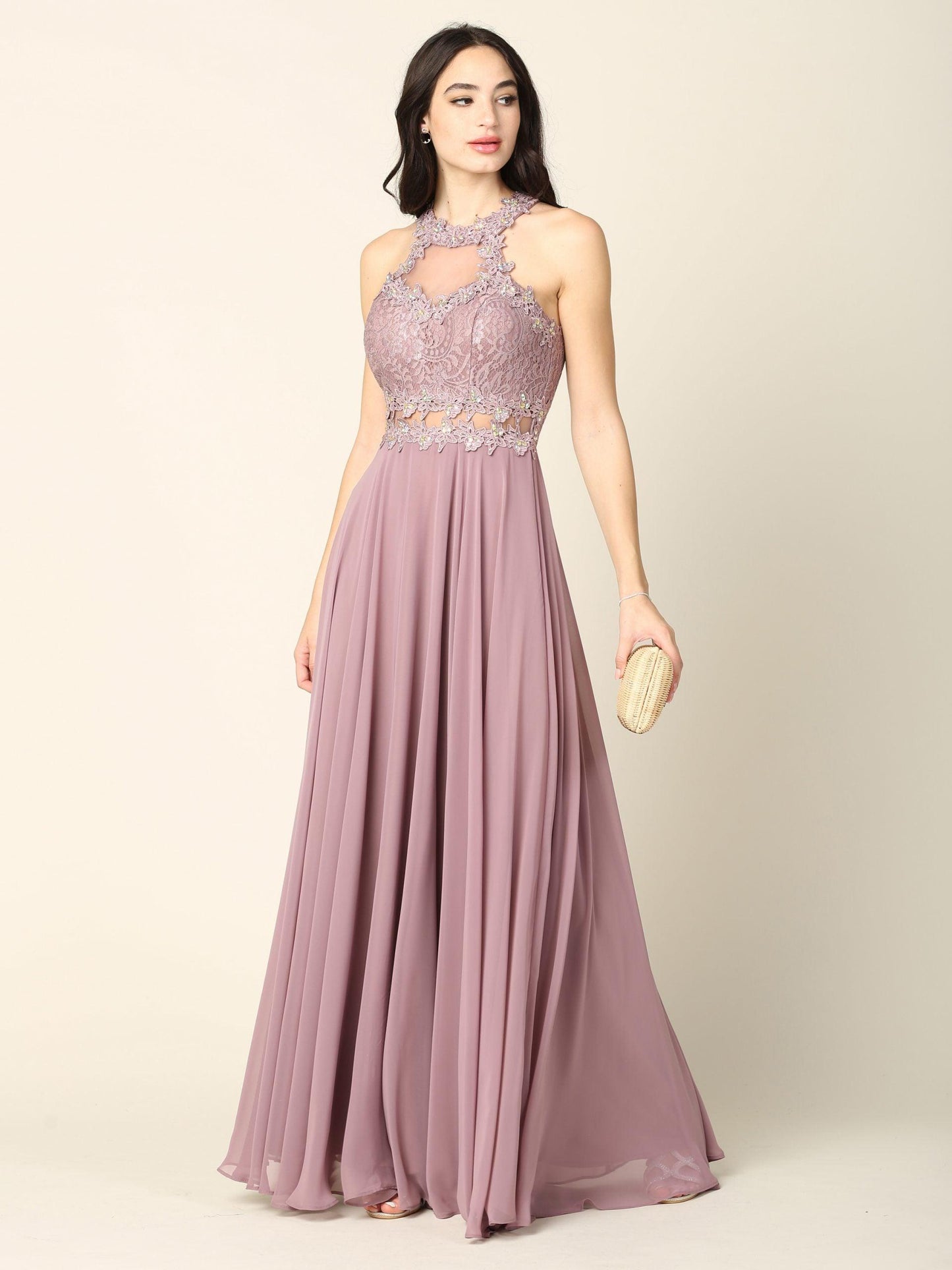 Long Formal Halter Chiffon Bridesmaids Dress - The Dress Outlet