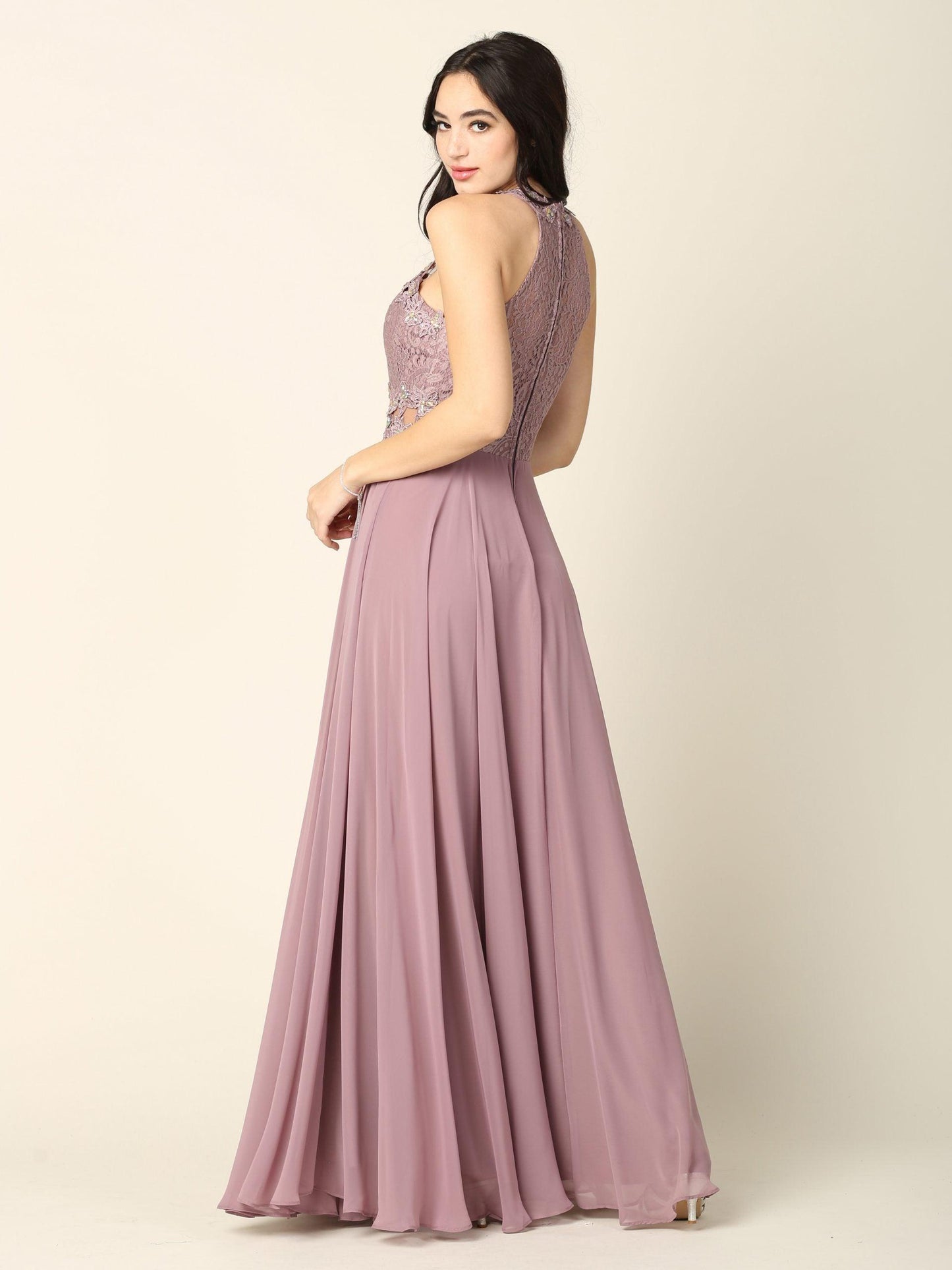 Long Formal Halter Chiffon Bridesmaids Dress - The Dress Outlet