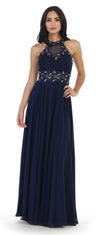 Long Formal Halter Chiffon Bridesmaids Dress - The Dress Outlet