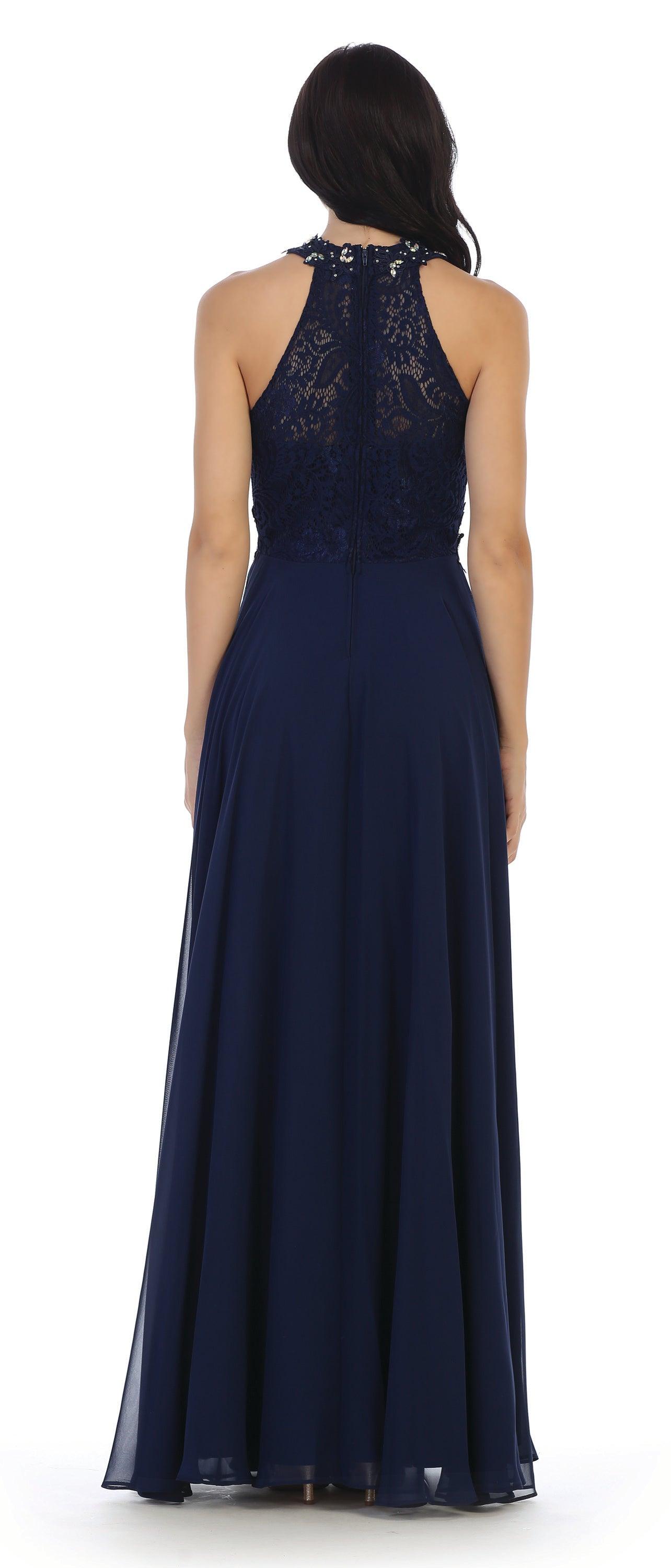 Long Formal Halter Chiffon Bridesmaids Dress - The Dress Outlet