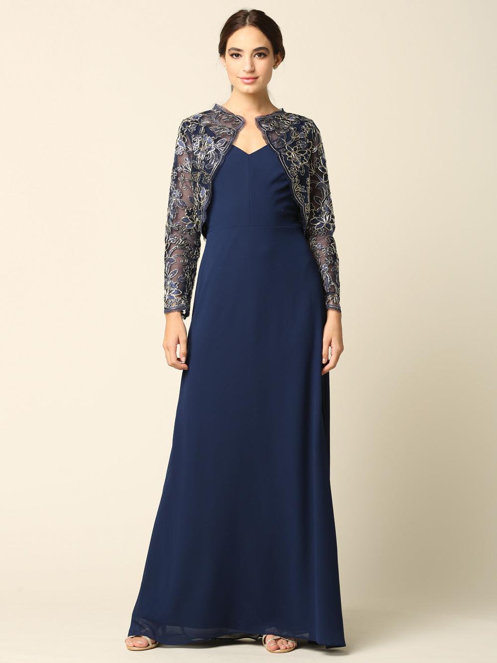 Long Formal Mother of the Bride Lace Jacket Dress - The Dress Outlet