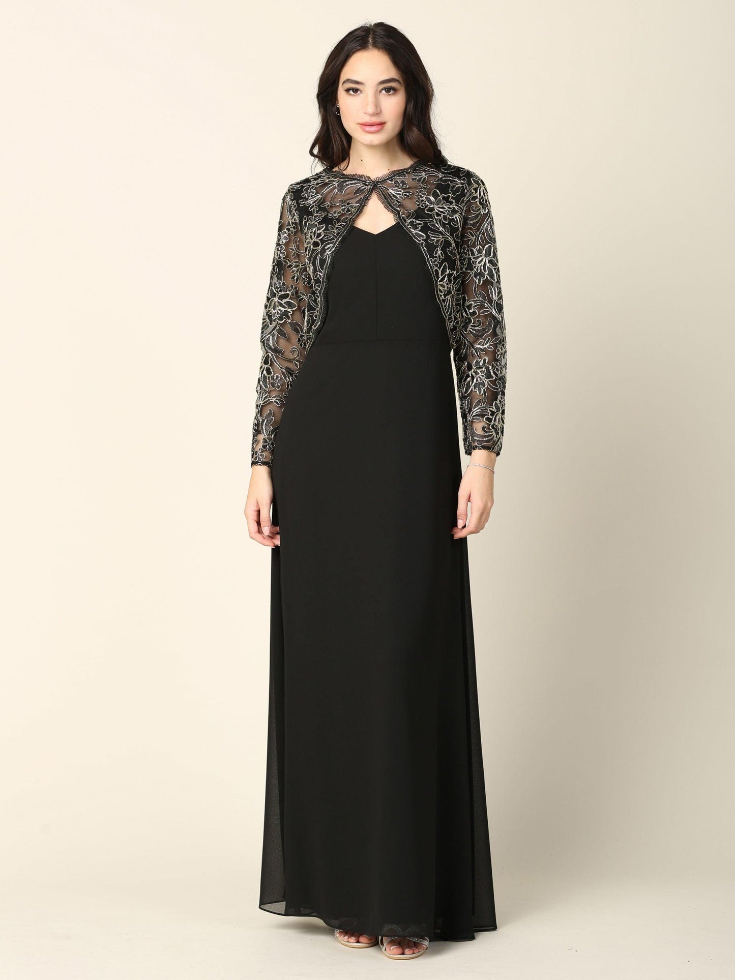 Long Formal Mother of the Bride Lace Jacket Dress - The Dress Outlet