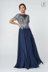 Long Formal Mother of the Bride Metallic Lace Chiffon Dress - The Dress Outlet Elizabeth K