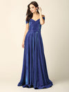 Prom Dresses Long Formal Off Shoulder Glitter Ball Gown Royal