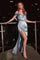 Off Shoulder Long Prom Satin Dress Dusty Blue