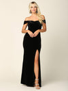 Long Formal Off Shoulder Velvet Evening Dress - The Dress Outlet