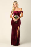 Long Formal Off Shoulder Velvet Evening Dress - The Dress Outlet