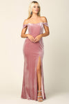 Long Formal Off Shoulder Velvet Evening Dress - The Dress Outlet