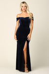 Long Formal Off Shoulder Velvet Evening Dress - The Dress Outlet