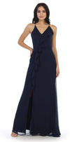 Long Formal Ruffled Chiffon Bridesmaids Dress - The Dress Outlet