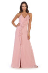 Long Formal Ruffled Chiffon Bridesmaids Dress - The Dress Outlet