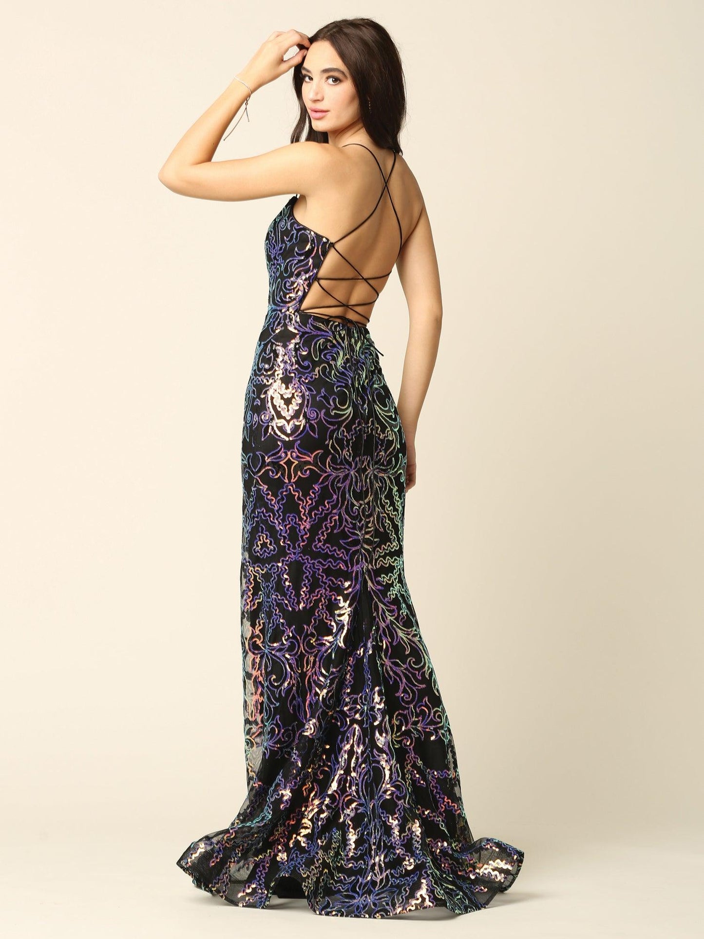 Long Formal Spaghetti Strap Fitted Prom Dress - The Dress Outlet