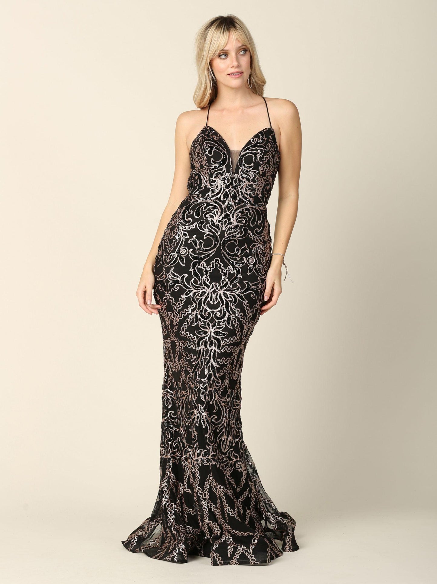 Long Formal Spaghetti Strap Fitted Prom Dress - The Dress Outlet