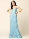 Long Formal Spaghetti Strap Metallic Prom Dress - The Dress Outlet