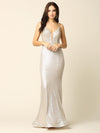 Long Formal Spaghetti Strap Metallic Prom Dress - The Dress Outlet