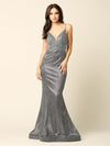 Long Formal Spaghetti Strap Metallic Prom Dress - The Dress Outlet