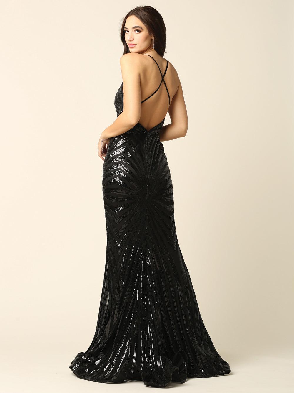 Long Formal Spaghetti Strap Sequins Prom Dress - The Dress Outlet