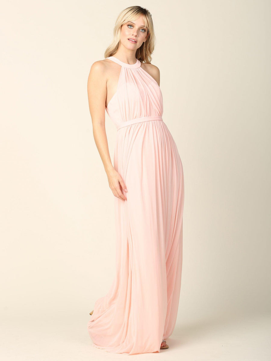 Long Halter Bridesmaid Dress Blush