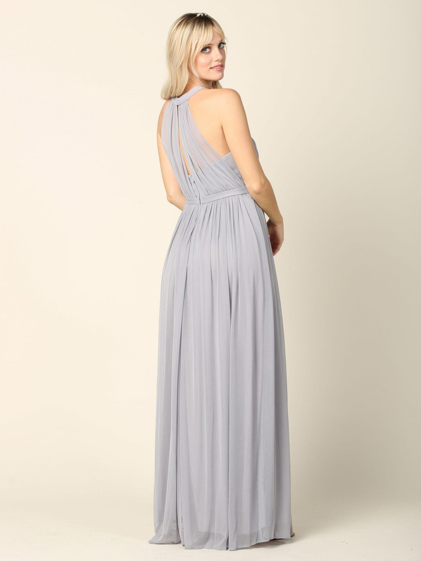 Long Halter Bridesmaid Dress Silver