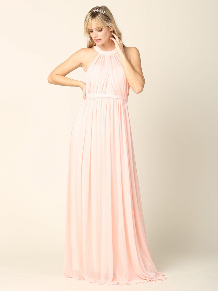 Long Halter Bridesmaid Dress Blush