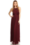 Long Halter Bridesmaid Dress Burgundy