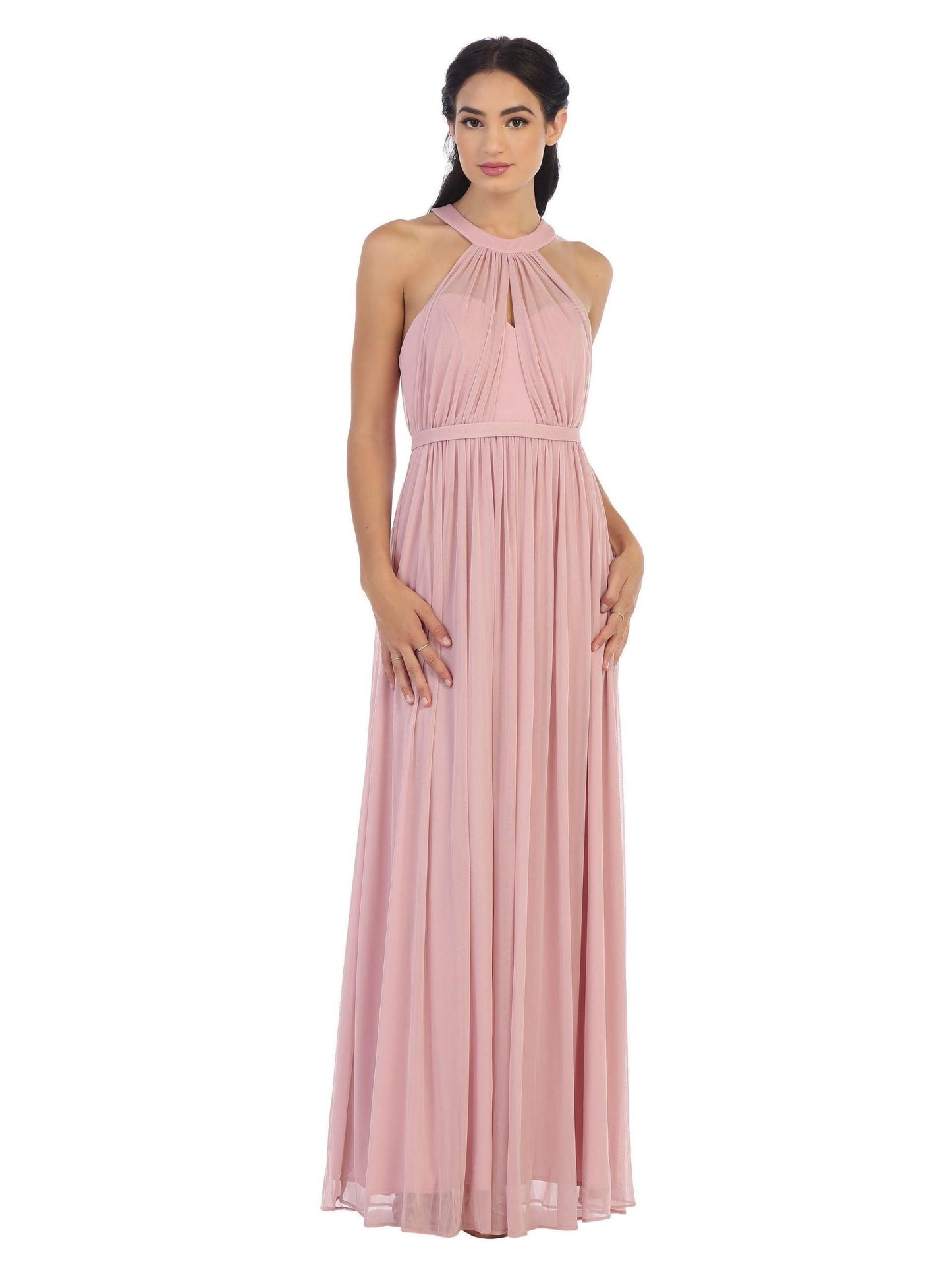 Long Halter Bridesmaid Dress Dusty Rose