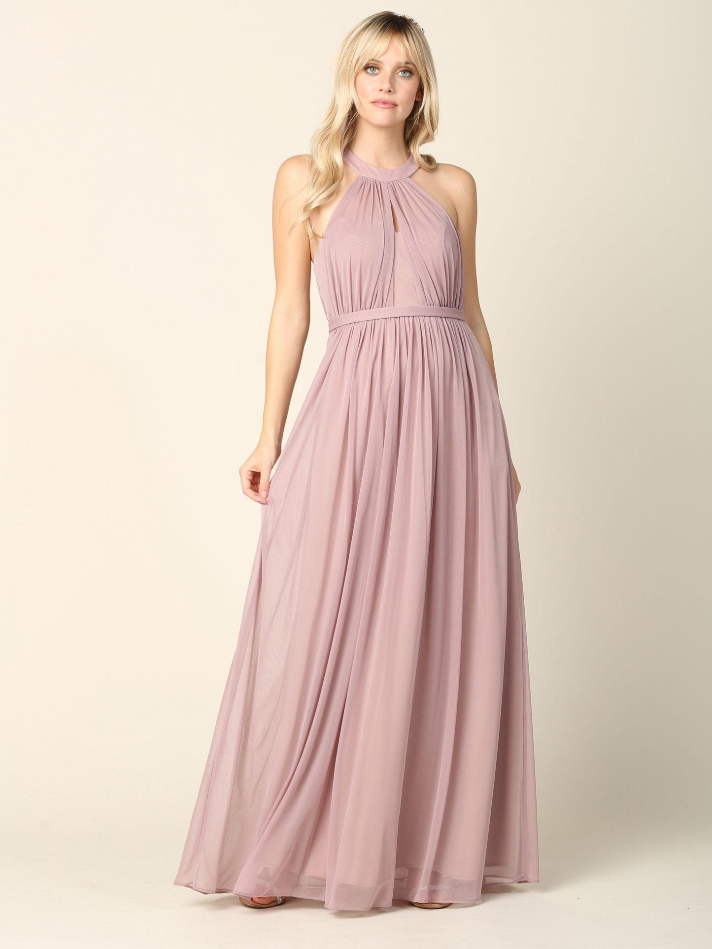 Long Halter Bridesmaid Dress Mauve