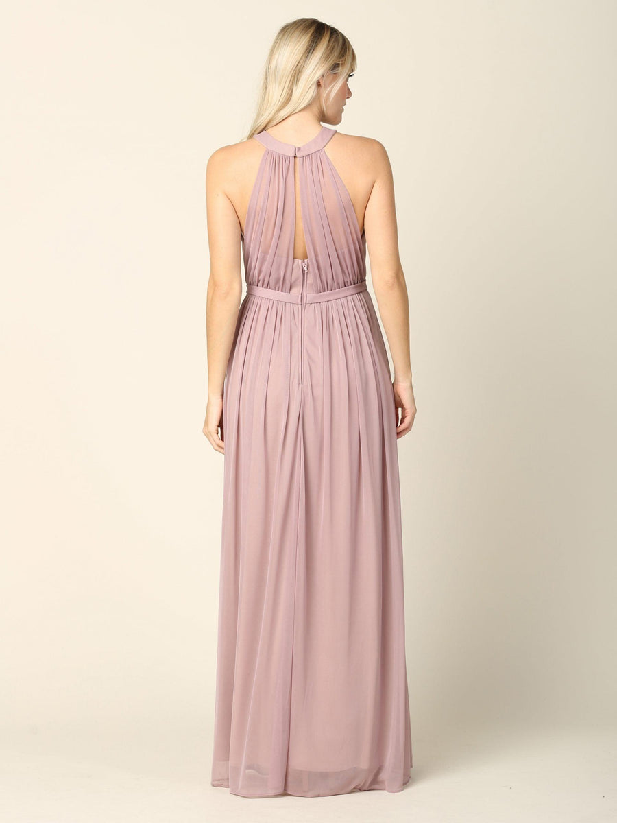 Long Halter Bridesmaid Dress Mauve