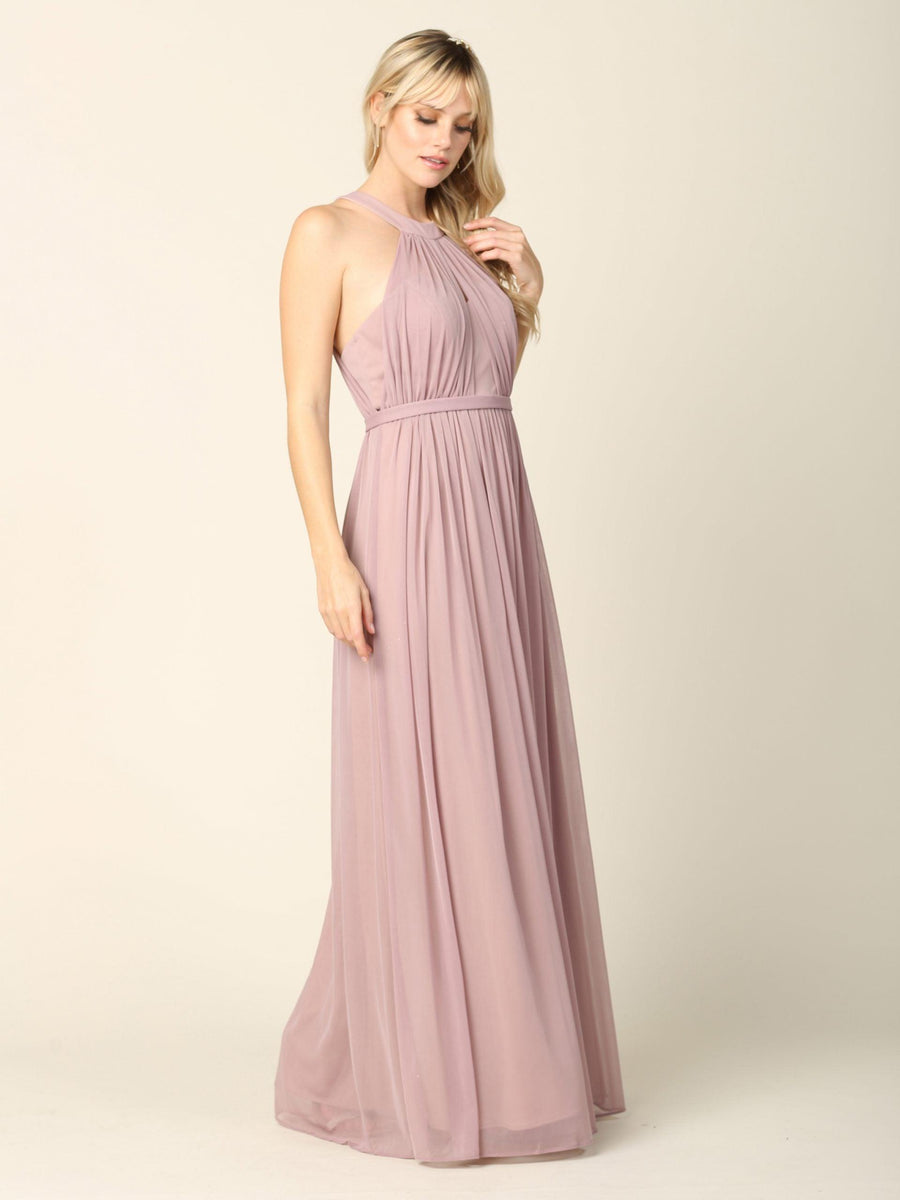 Long Halter Bridesmaid Dress Mauve