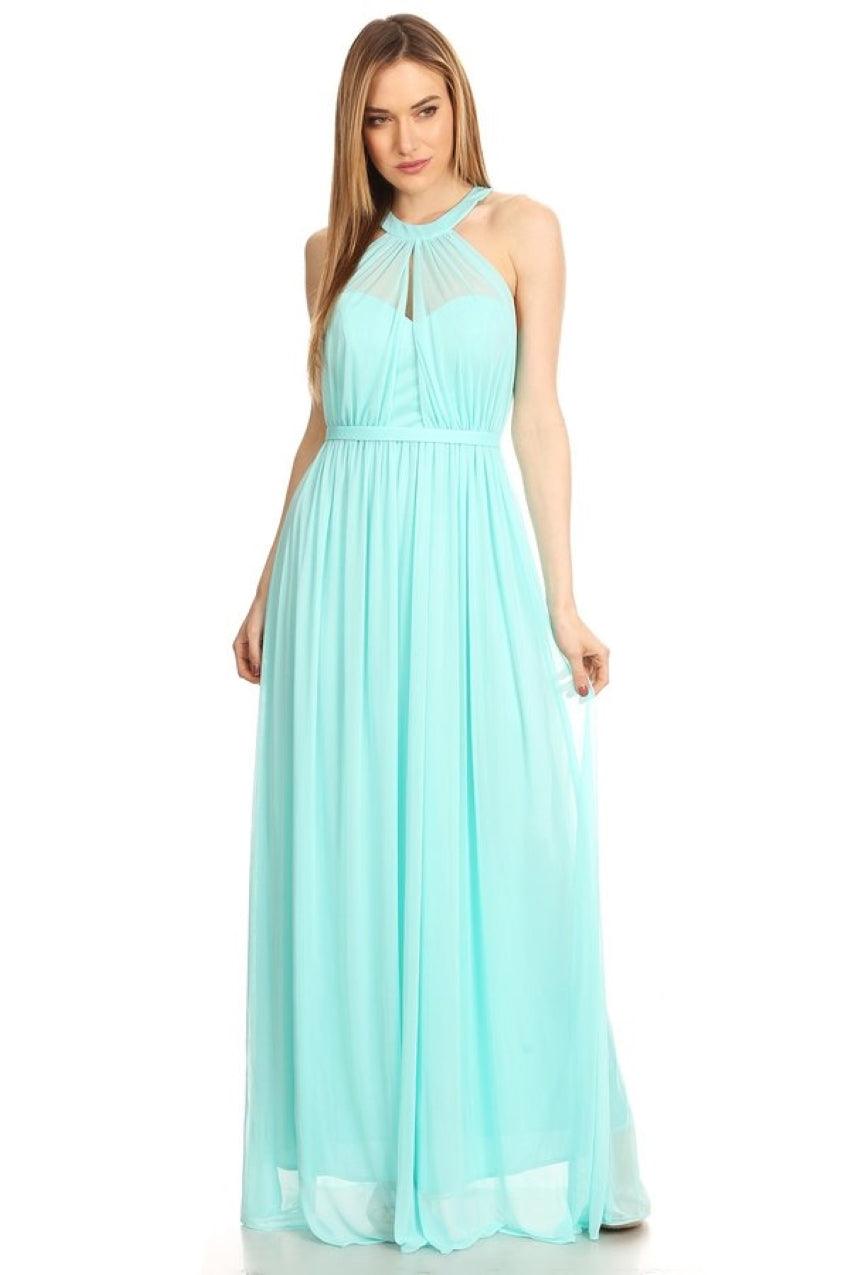 Long Halter Bridesmaid Dress Mint