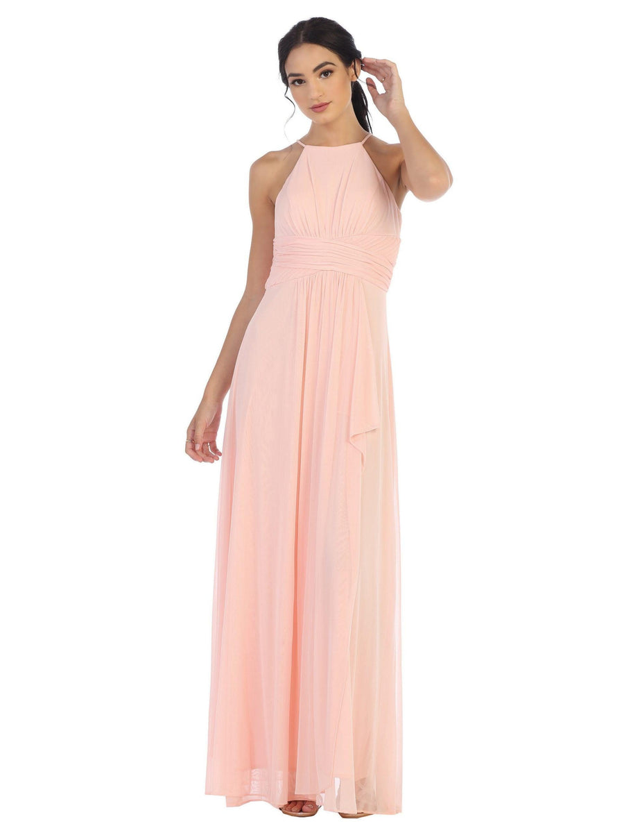 Long Halter Tie Back Bridesmaid Dress - The Dress Outlet