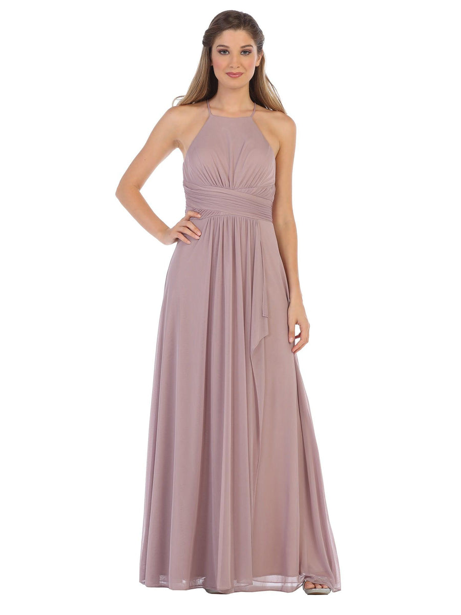 Long Halter Tie Back Bridesmaid Dress - The Dress Outlet