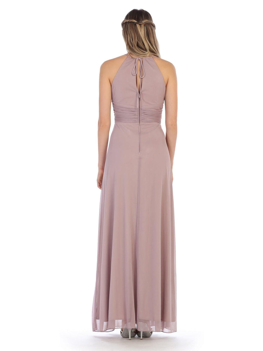 Long Halter Tie Back Bridesmaid Dress - The Dress Outlet