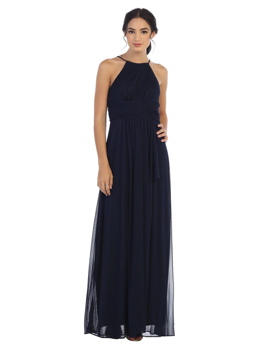 Long Halter Tie Back Bridesmaid Dress - The Dress Outlet