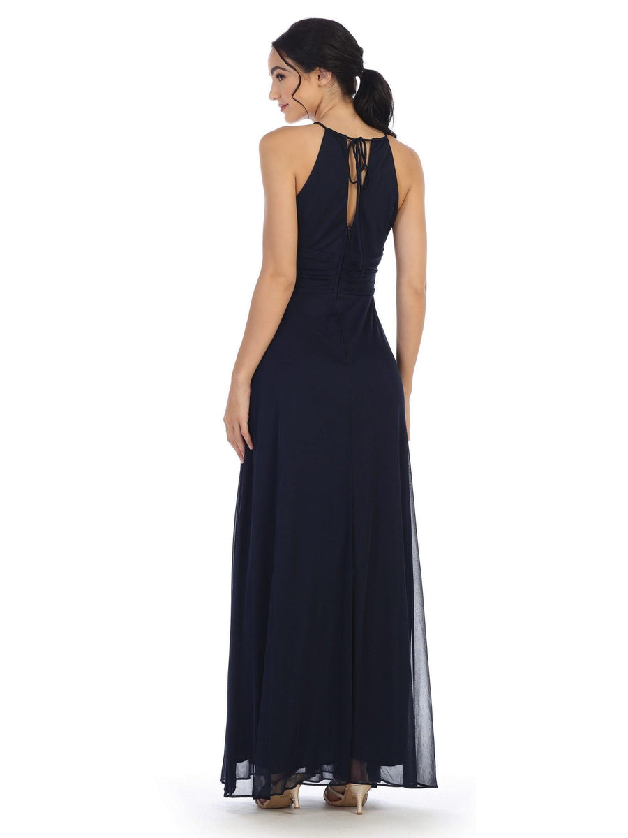 Long Halter Tie Back Bridesmaid Dress - The Dress Outlet