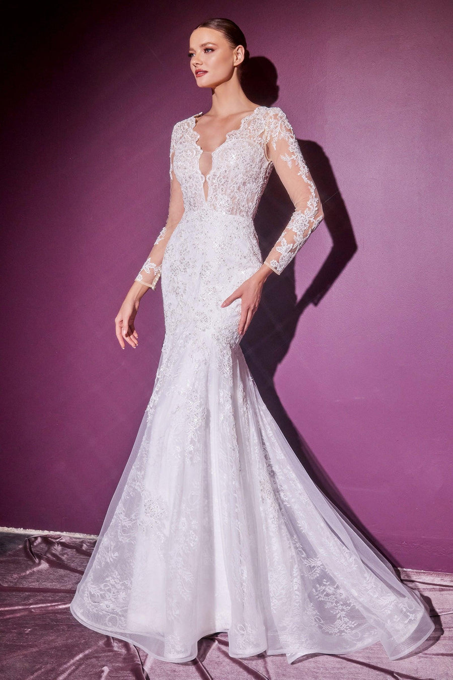 Long Mermaid Fit Wedding Gown - The Dress Outlet