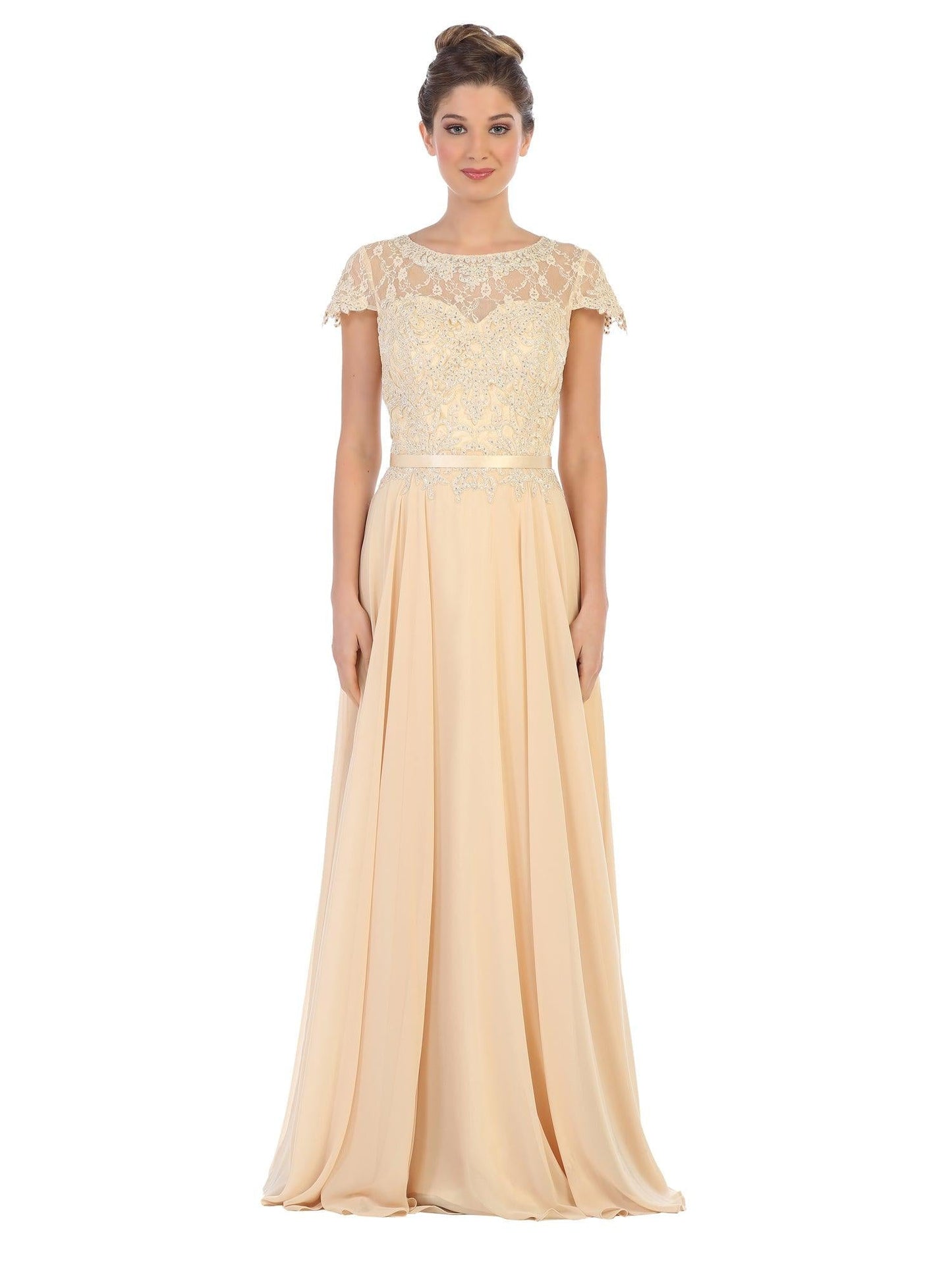 Long Mother of the Bride Beaded Chiffon Formal Gown - The Dress Outlet