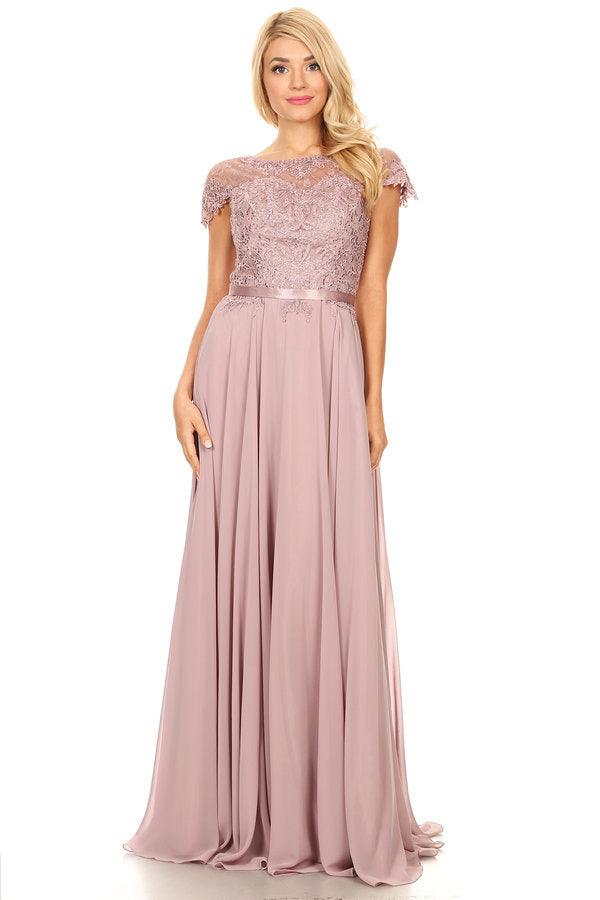 Long Mother of the Bride Beaded Chiffon Formal Gown - The Dress Outlet