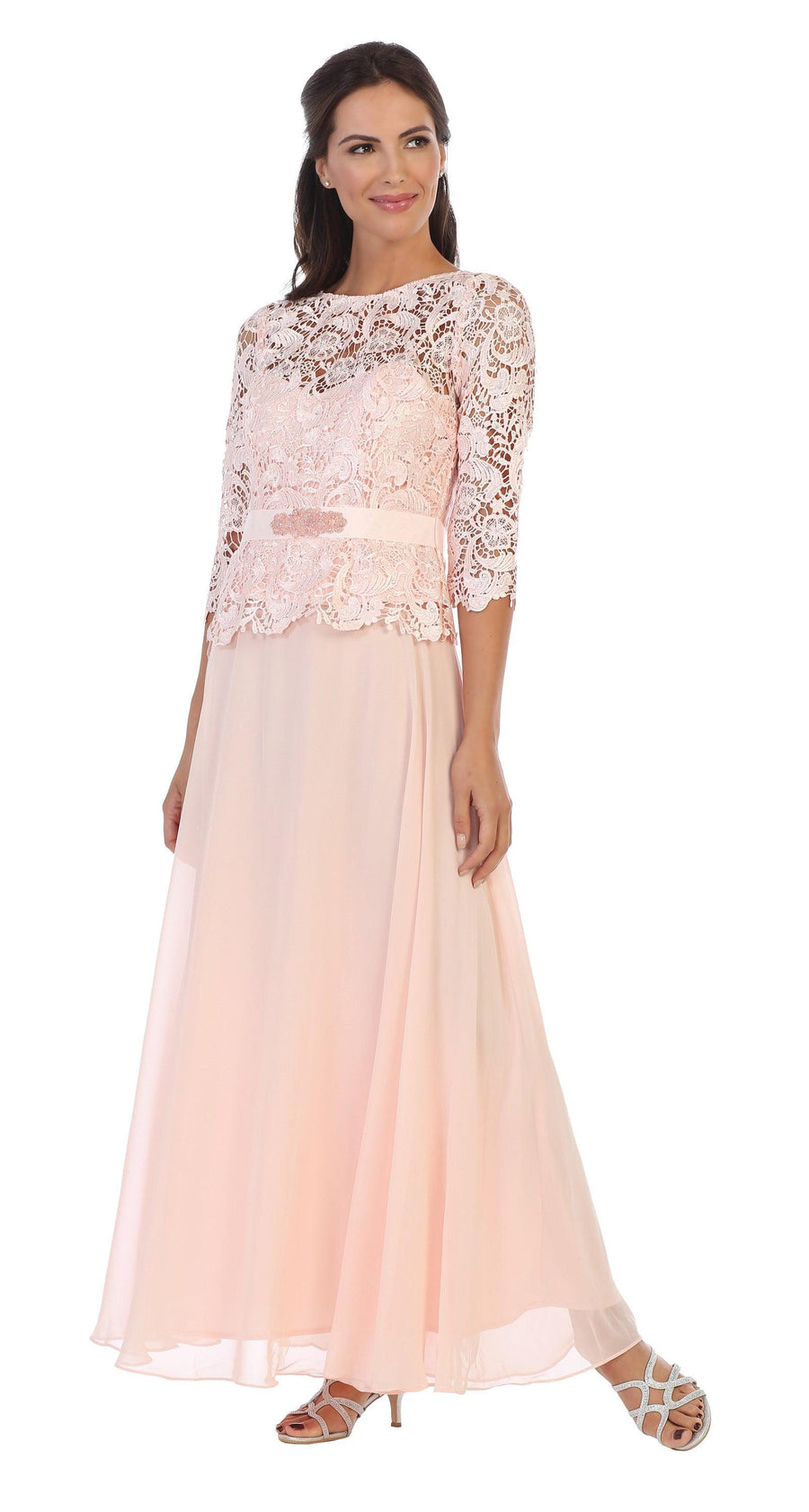 Long Mother of the Bride Lace Chiffon Formal Gown - The Dress Outlet