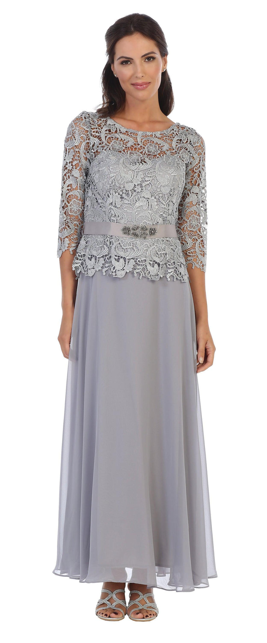 Long Mother of the Bride Lace Chiffon Formal Gown - The Dress Outlet