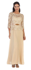 Long Mother of the Bride Lace Chiffon Formal Gown - The Dress Outlet