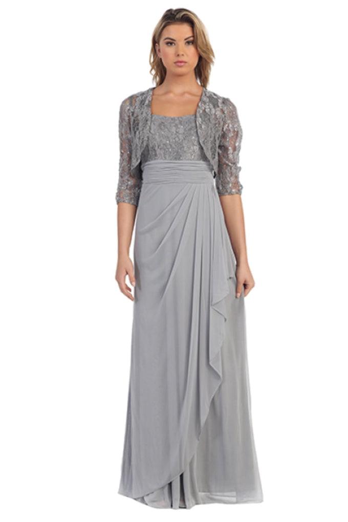 Long Mother of the Bride Lace Chiffon Jacket Dress - The Dress Outlet