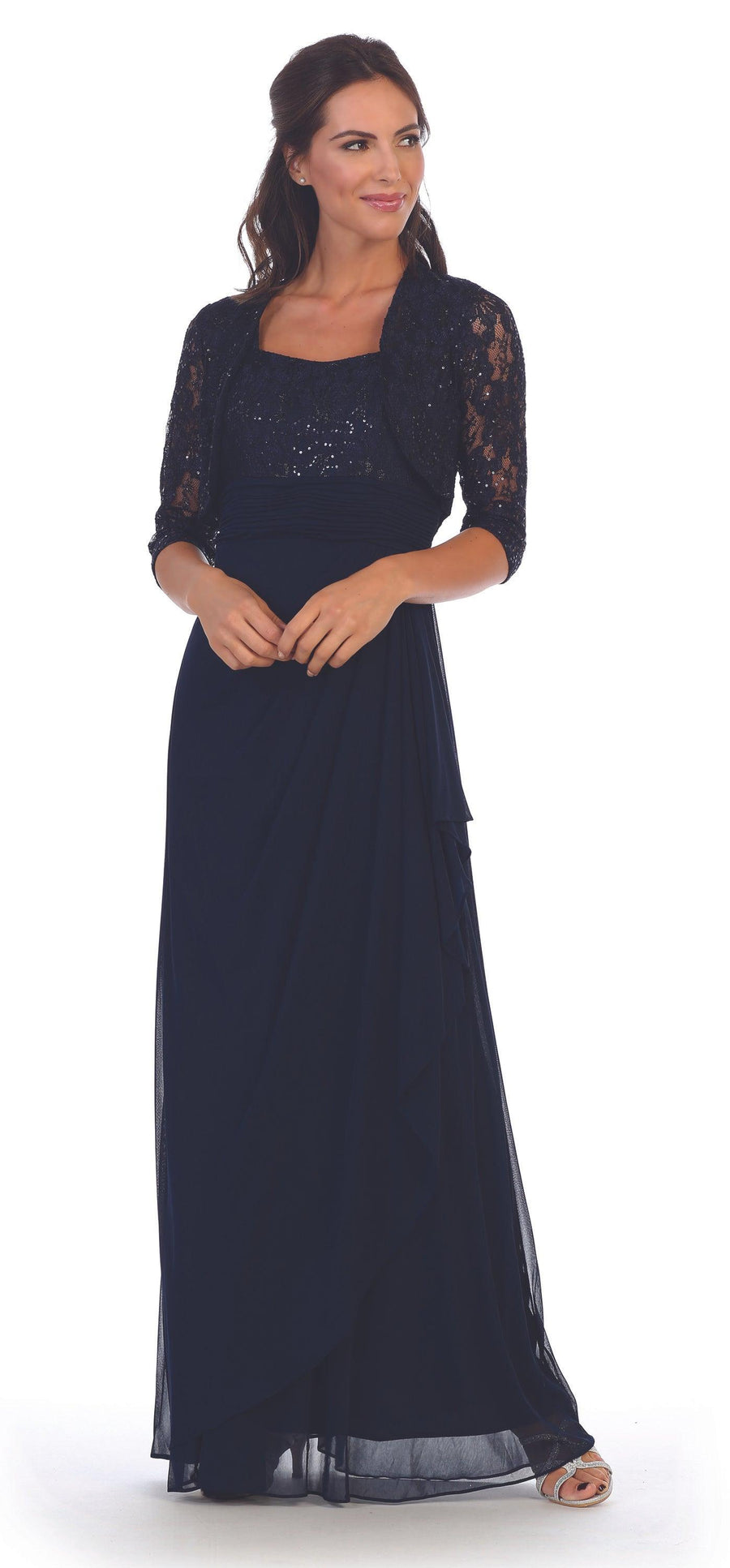 Long Mother of the Bride Lace Chiffon Jacket Dress - The Dress Outlet