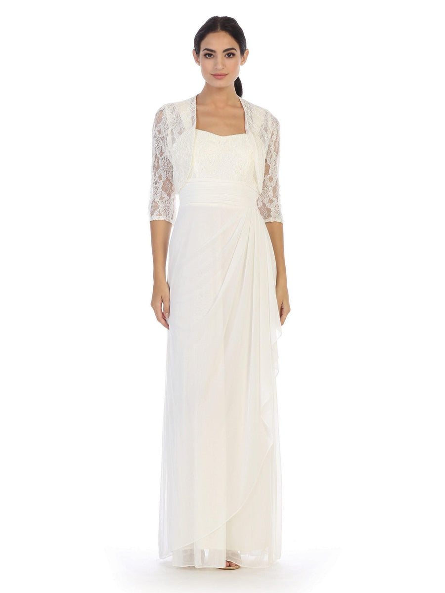 Long Mother of the Bride Lace Chiffon Jacket Dress - The Dress Outlet