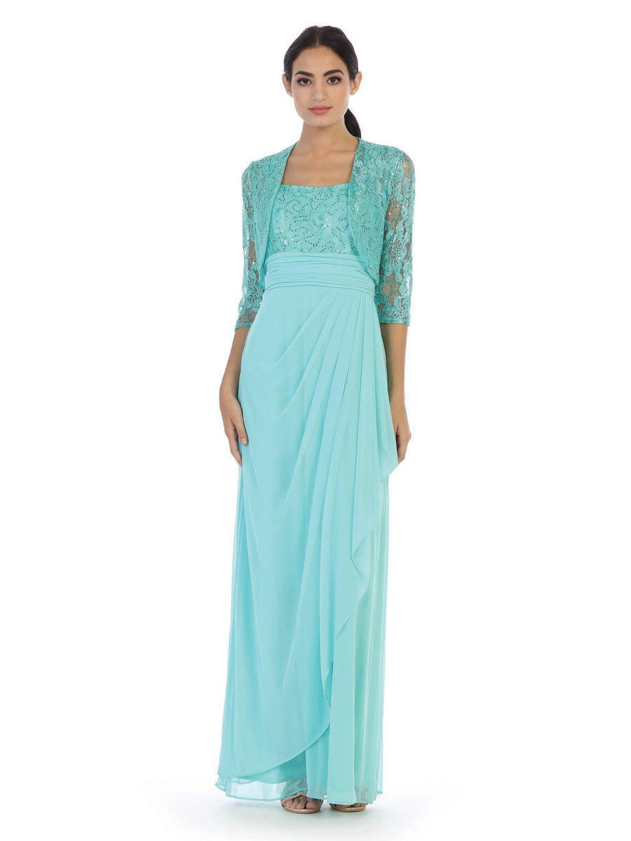 Long Mother of the Bride Lace Chiffon Jacket Dress - The Dress Outlet