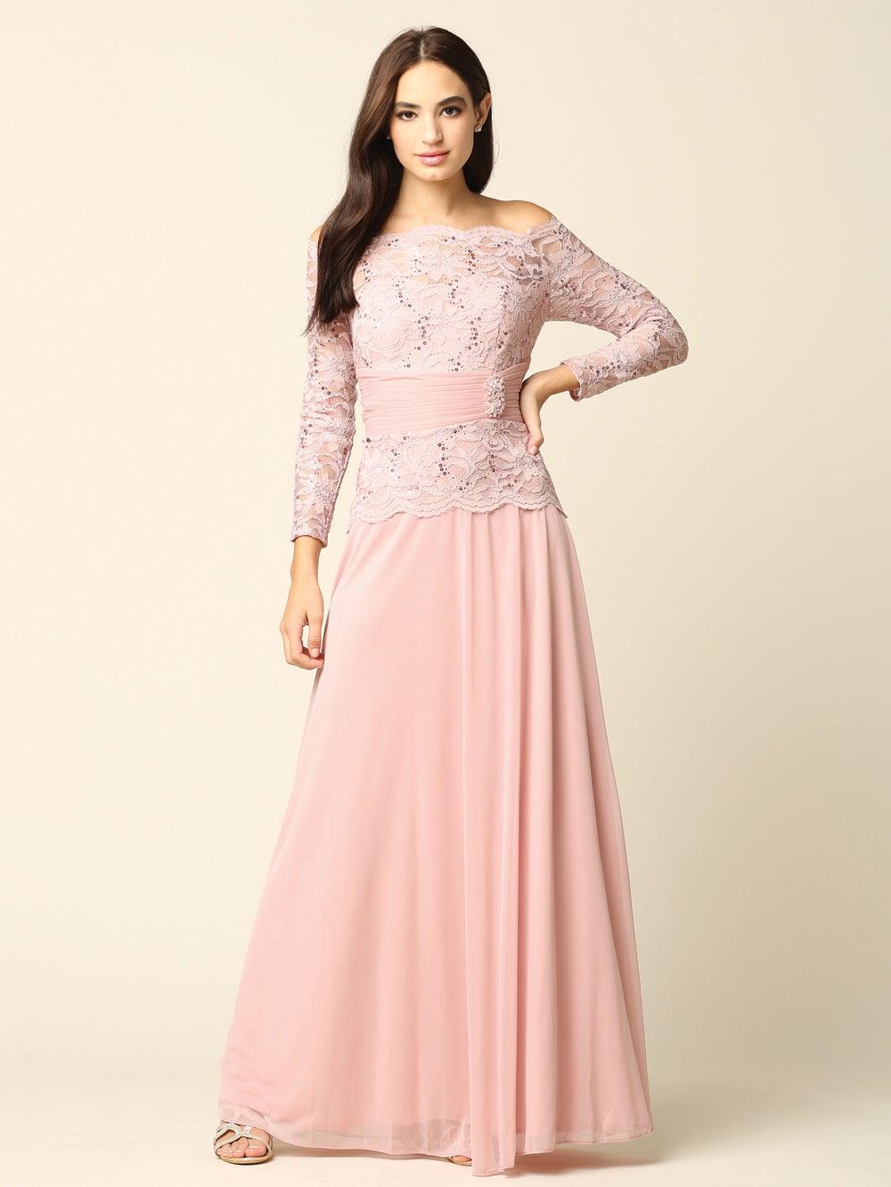 Long Mother of the Bride Off Shoulder Formal Dress Sale - The Dress Outlet