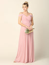 Long Off Shoulder Bridesmaid Pleated Dress - The Dress Outlet