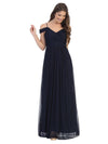 Long Off Shoulder Bridesmaid Pleated Dress - The Dress Outlet