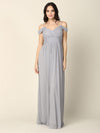 Long Off Shoulder Bridesmaid Pleated Dress - The Dress Outlet